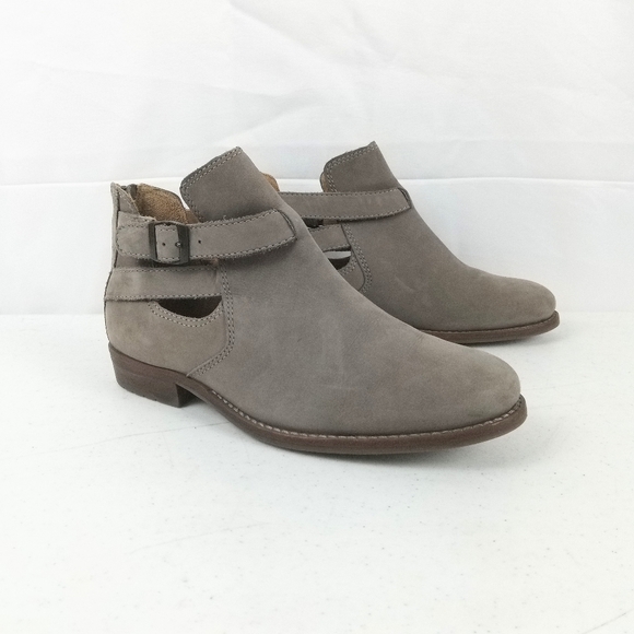 LL Bean Ankle Boots Women Size 6.5 Taupe Leather Open Side Buckle Back Zip Shoes - Picture 1 of 9